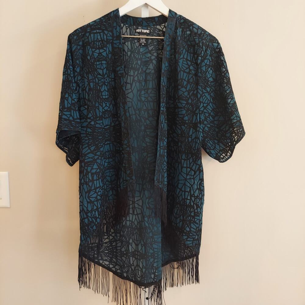 Hot Topic Velvet Burnout Kimono Cardigan Fringe Goth Whimsigoth Fairy Small‎